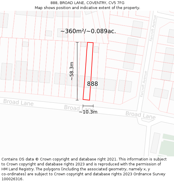 888, BROAD LANE, COVENTRY, CV5 7FG: Plot and title map