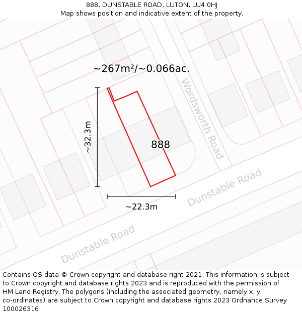 888, DUNSTABLE ROAD, LUTON, LU4 0HJ: Plot and title map