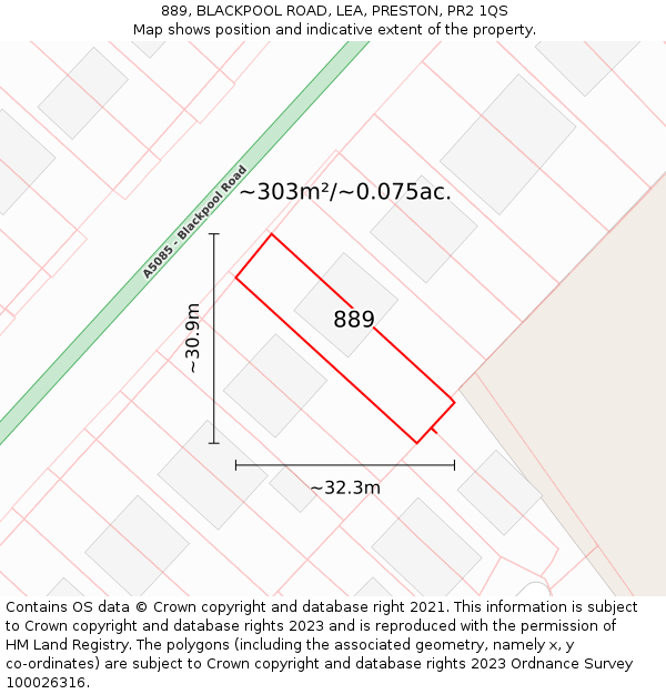 889, BLACKPOOL ROAD, LEA, PRESTON, PR2 1QS: Plot and title map