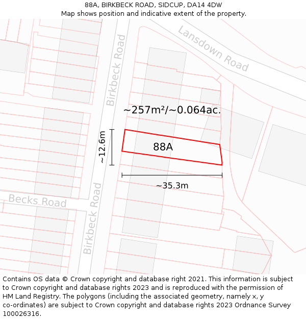 88A, BIRKBECK ROAD, SIDCUP, DA14 4DW: Plot and title map