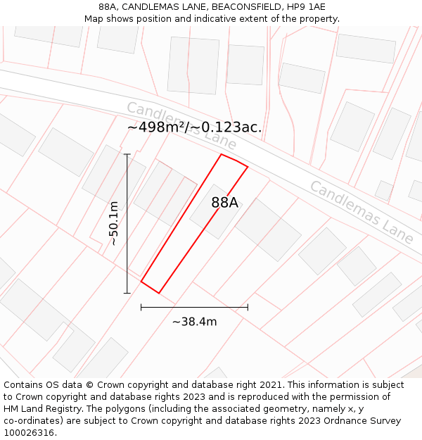 88A, CANDLEMAS LANE, BEACONSFIELD, HP9 1AE: Plot and title map