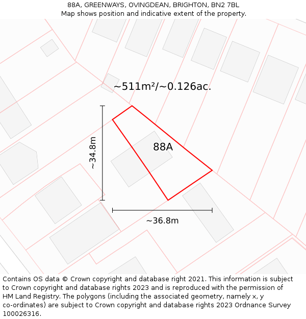 88A, GREENWAYS, OVINGDEAN, BRIGHTON, BN2 7BL: Plot and title map