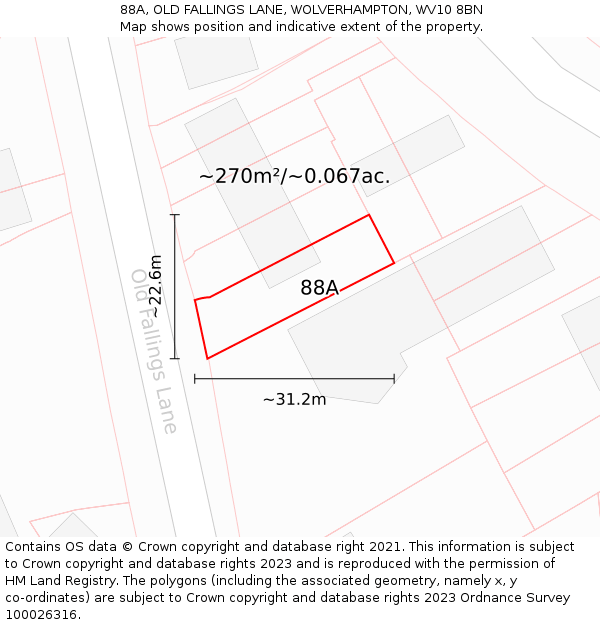88A, OLD FALLINGS LANE, WOLVERHAMPTON, WV10 8BN: Plot and title map