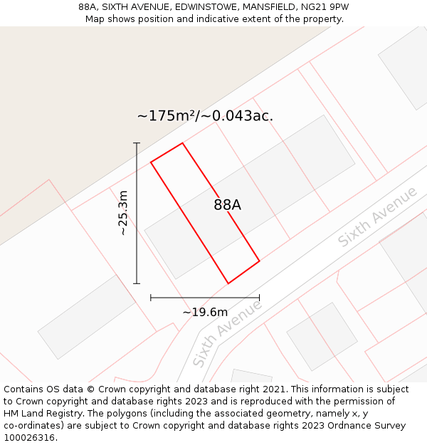 88A, SIXTH AVENUE, EDWINSTOWE, MANSFIELD, NG21 9PW: Plot and title map