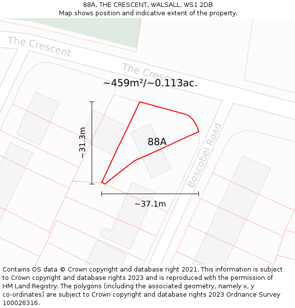 88A, THE CRESCENT, WALSALL, WS1 2DB: Plot and title map