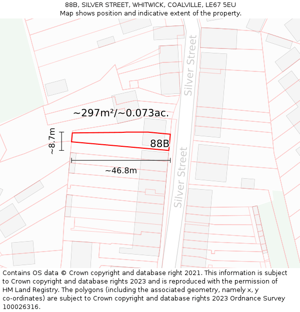 88B, SILVER STREET, WHITWICK, COALVILLE, LE67 5EU: Plot and title map