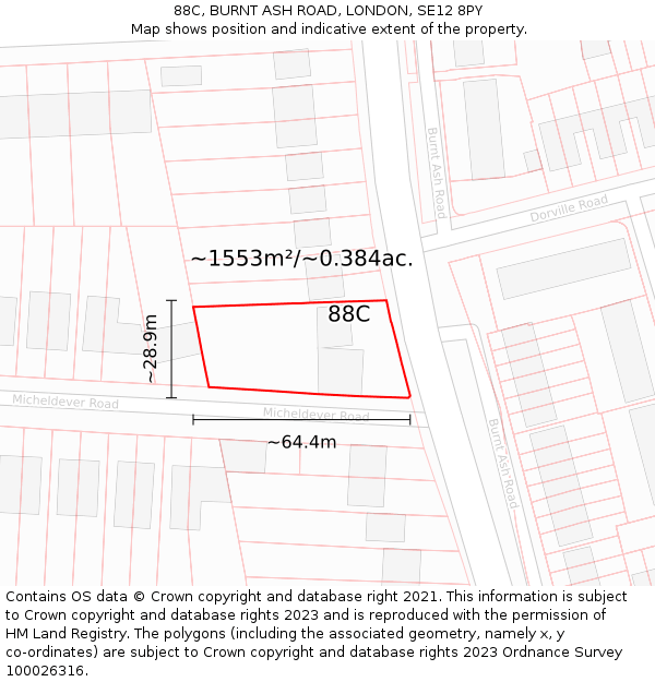 88C, BURNT ASH ROAD, LONDON, SE12 8PY: Plot and title map