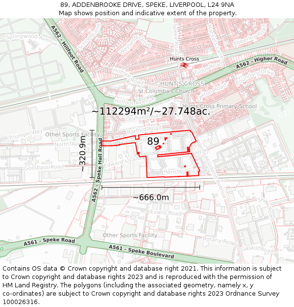 89, ADDENBROOKE DRIVE, SPEKE, LIVERPOOL, L24 9NA: Plot and title map
