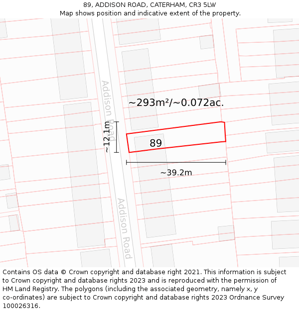 89, ADDISON ROAD, CATERHAM, CR3 5LW: Plot and title map