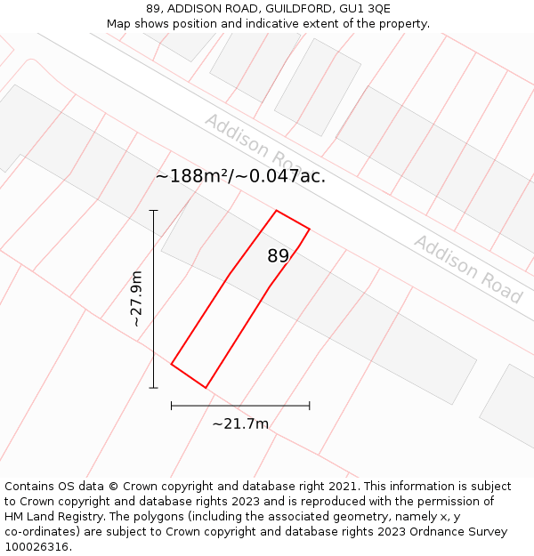 89, ADDISON ROAD, GUILDFORD, GU1 3QE: Plot and title map