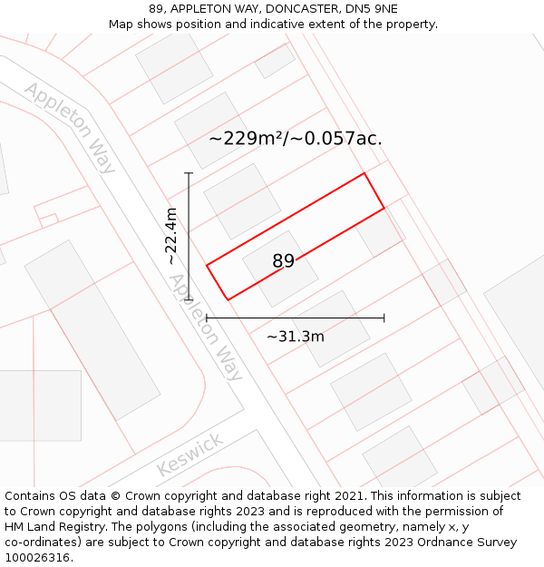 89, APPLETON WAY, DONCASTER, DN5 9NE: Plot and title map