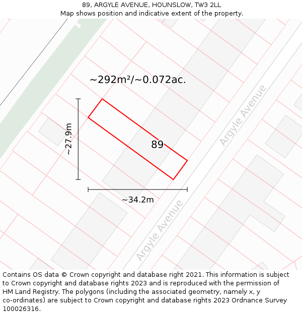 89, ARGYLE AVENUE, HOUNSLOW, TW3 2LL: Plot and title map