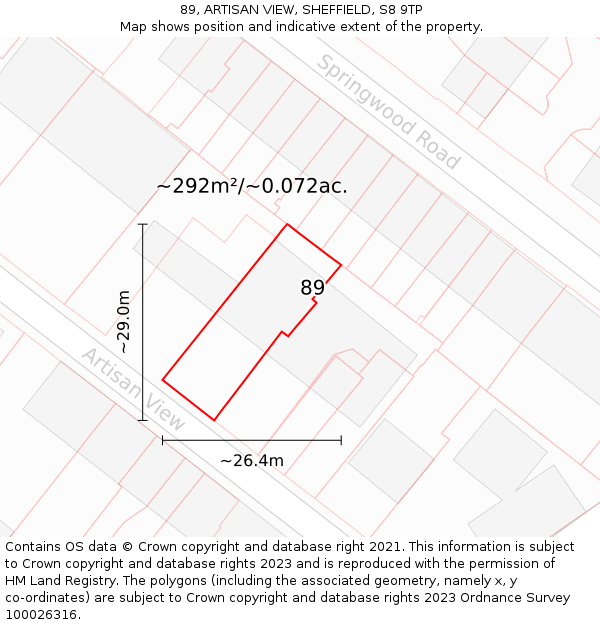 89, ARTISAN VIEW, SHEFFIELD, S8 9TP: Plot and title map