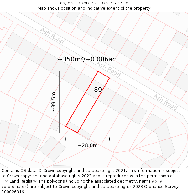 89, ASH ROAD, SUTTON, SM3 9LA: Plot and title map