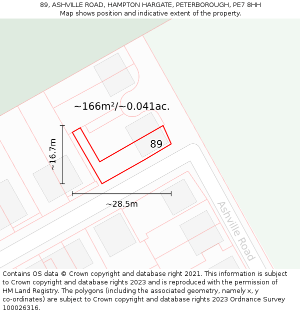89, ASHVILLE ROAD, HAMPTON HARGATE, PETERBOROUGH, PE7 8HH: Plot and title map