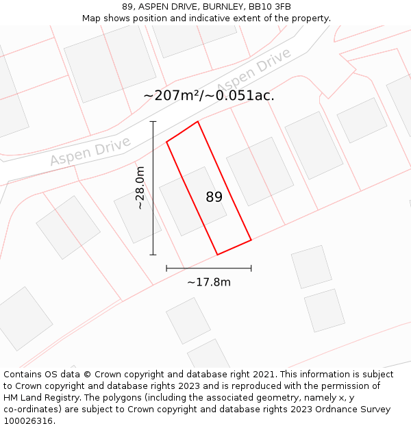 89, ASPEN DRIVE, BURNLEY, BB10 3FB: Plot and title map
