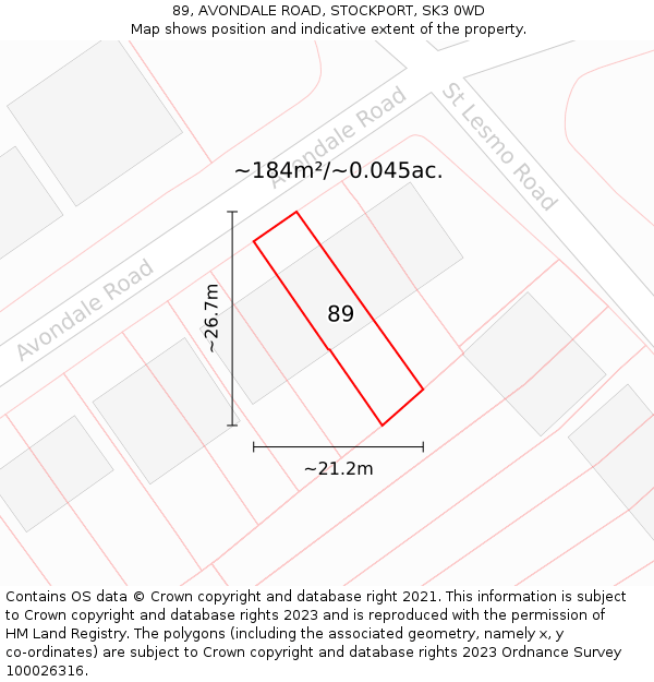 89, AVONDALE ROAD, STOCKPORT, SK3 0WD: Plot and title map