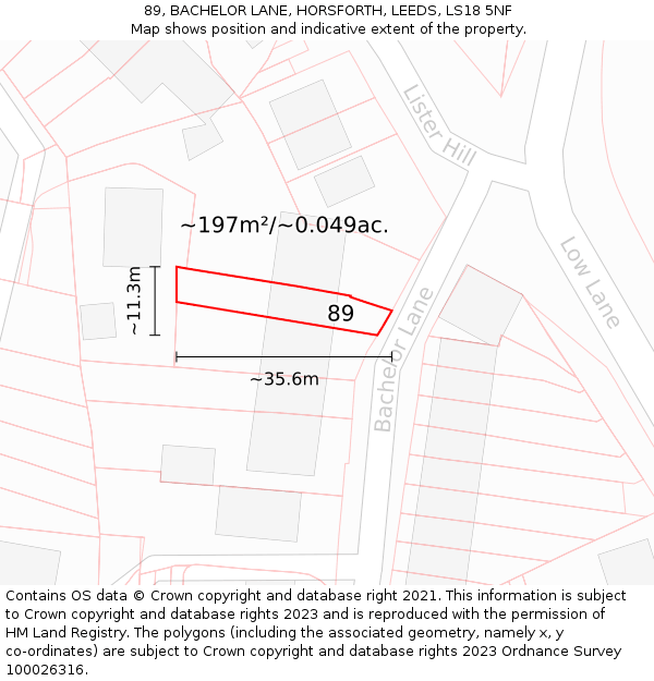 89, BACHELOR LANE, HORSFORTH, LEEDS, LS18 5NF: Plot and title map