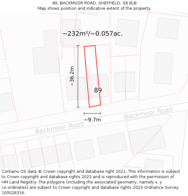 89, BACKMOOR ROAD, SHEFFIELD, S8 8LB: Plot and title map