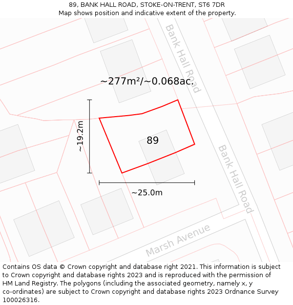 89, BANK HALL ROAD, STOKE-ON-TRENT, ST6 7DR: Plot and title map
