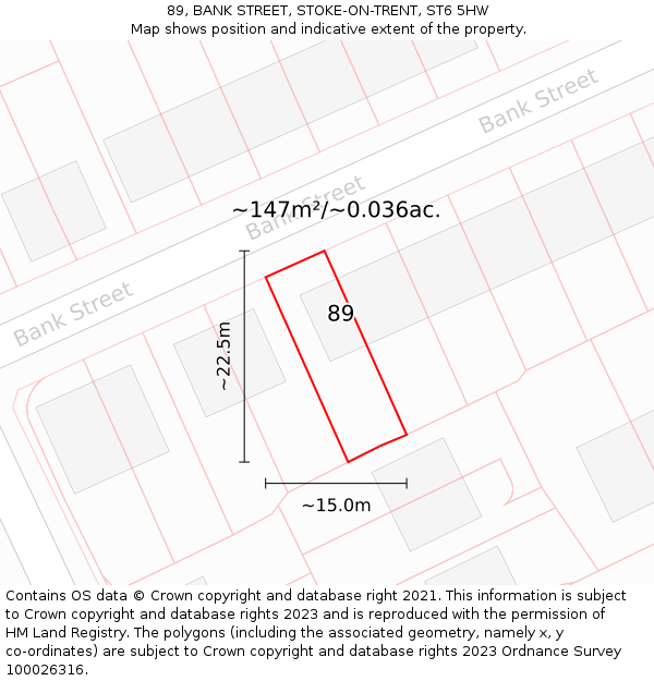 89, BANK STREET, STOKE-ON-TRENT, ST6 5HW: Plot and title map