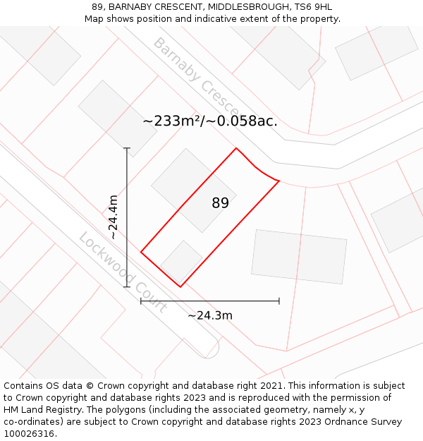89, BARNABY CRESCENT, MIDDLESBROUGH, TS6 9HL: Plot and title map