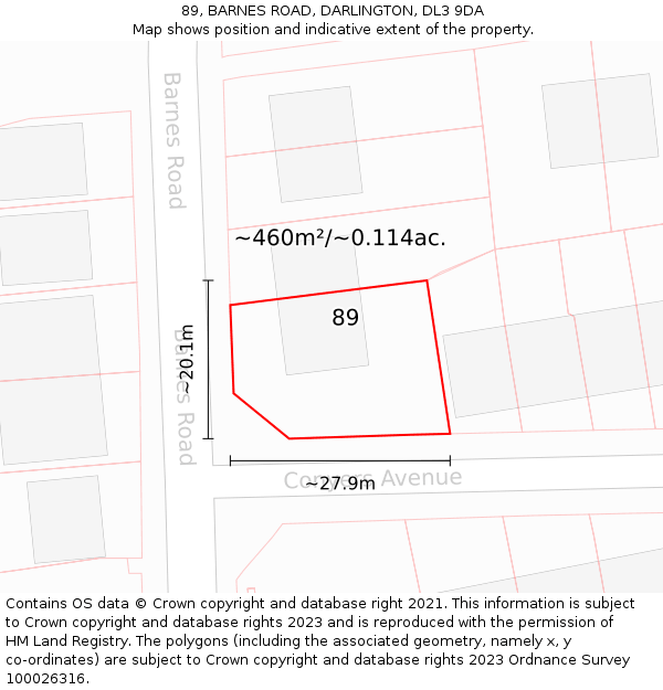 89, BARNES ROAD, DARLINGTON, DL3 9DA: Plot and title map