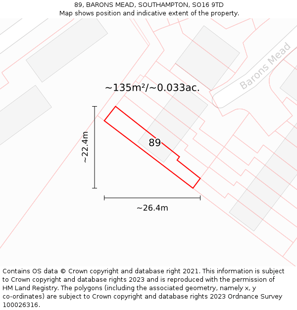89, BARONS MEAD, SOUTHAMPTON, SO16 9TD: Plot and title map