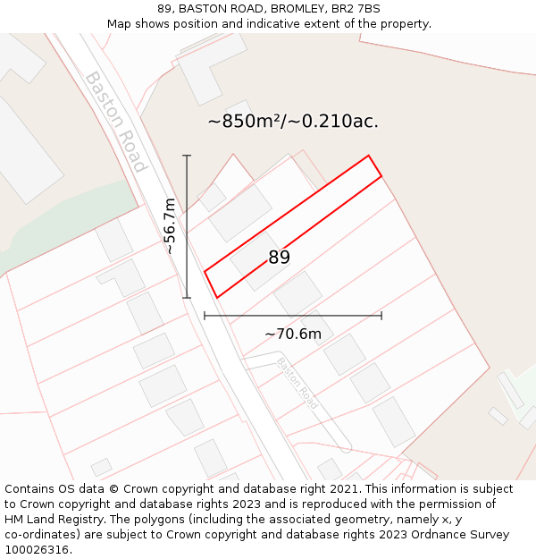89, BASTON ROAD, BROMLEY, BR2 7BS: Plot and title map
