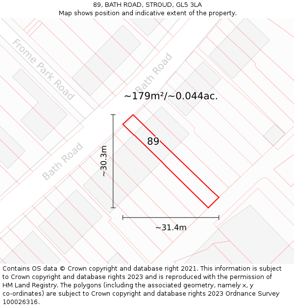 89, BATH ROAD, STROUD, GL5 3LA: Plot and title map