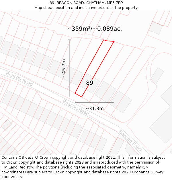 89, BEACON ROAD, CHATHAM, ME5 7BP: Plot and title map