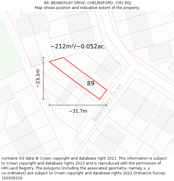 89, BEARDSLEY DRIVE, CHELMSFORD, CM1 6GJ: Plot and title map