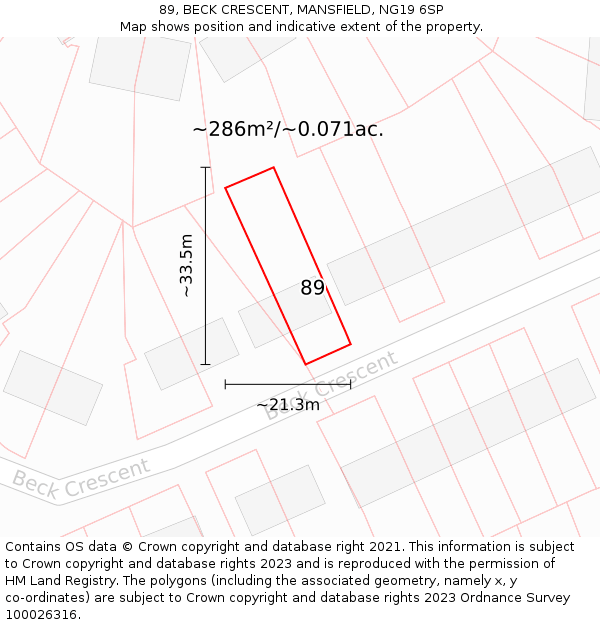89, BECK CRESCENT, MANSFIELD, NG19 6SP: Plot and title map