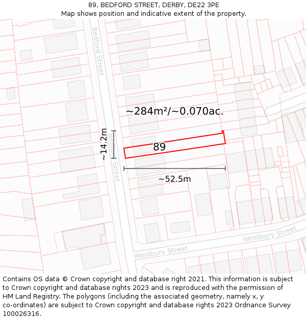 89, BEDFORD STREET, DERBY, DE22 3PE: Plot and title map