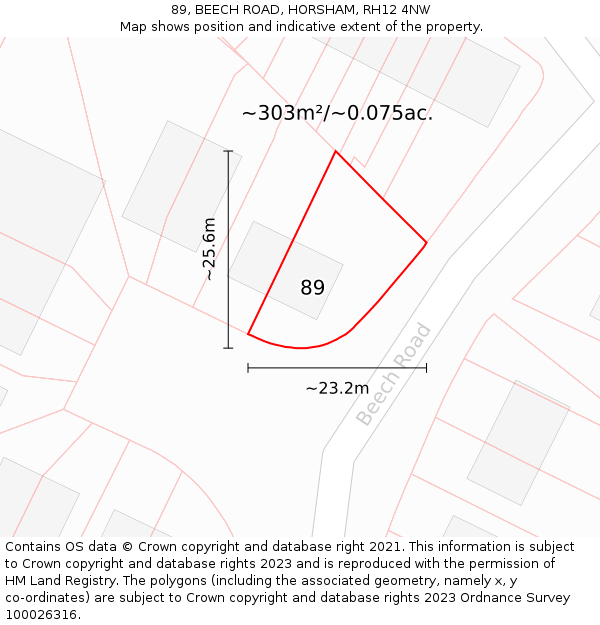 89, BEECH ROAD, HORSHAM, RH12 4NW: Plot and title map