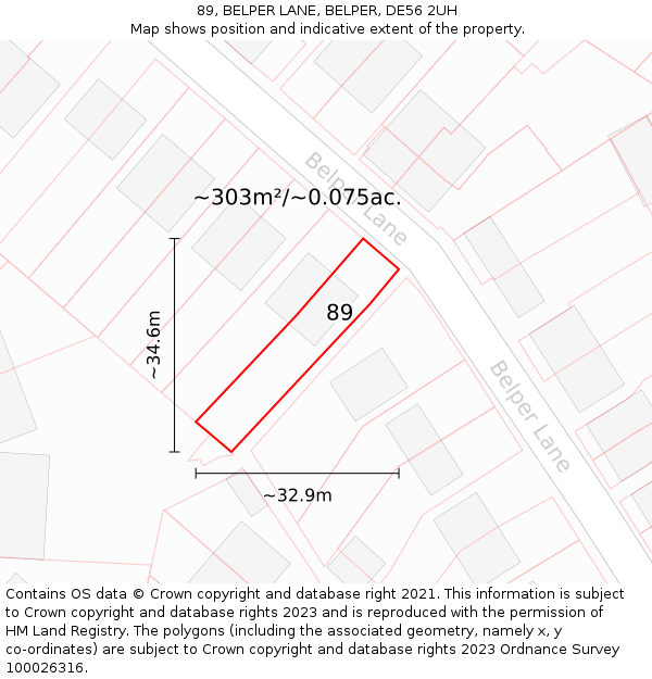 89, BELPER LANE, BELPER, DE56 2UH: Plot and title map