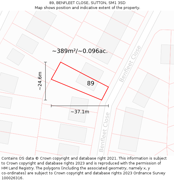 89, BENFLEET CLOSE, SUTTON, SM1 3SD: Plot and title map