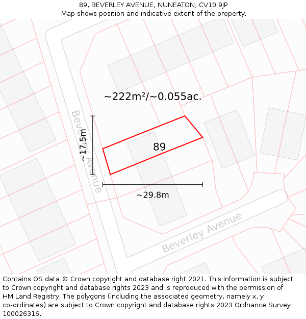 89, BEVERLEY AVENUE, NUNEATON, CV10 9JP: Plot and title map