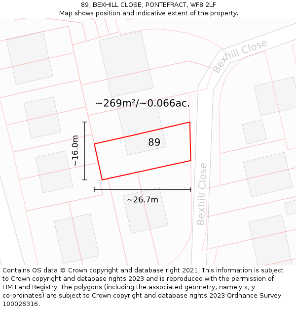 89, BEXHILL CLOSE, PONTEFRACT, WF8 2LF: Plot and title map