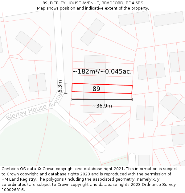 89, BIERLEY HOUSE AVENUE, BRADFORD, BD4 6BS: Plot and title map