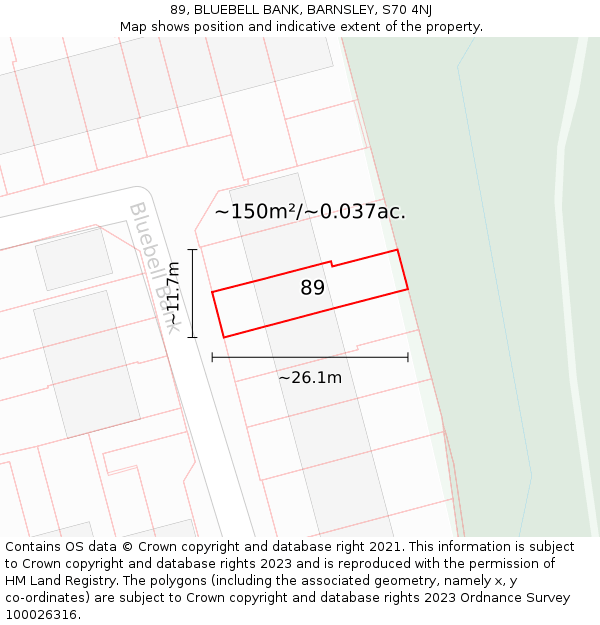 89, BLUEBELL BANK, BARNSLEY, S70 4NJ: Plot and title map