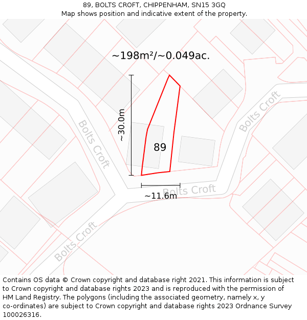 89, BOLTS CROFT, CHIPPENHAM, SN15 3GQ: Plot and title map
