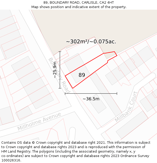 89, BOUNDARY ROAD, CARLISLE, CA2 4HT: Plot and title map