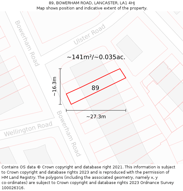 89, BOWERHAM ROAD, LANCASTER, LA1 4HJ: Plot and title map