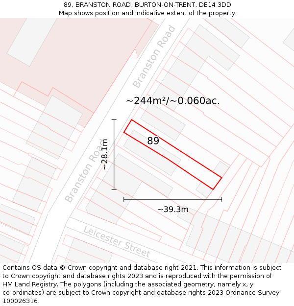 89, BRANSTON ROAD, BURTON-ON-TRENT, DE14 3DD: Plot and title map