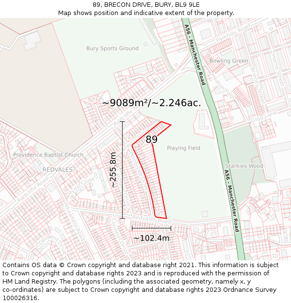 89, BRECON DRIVE, BURY, BL9 9LE: Plot and title map