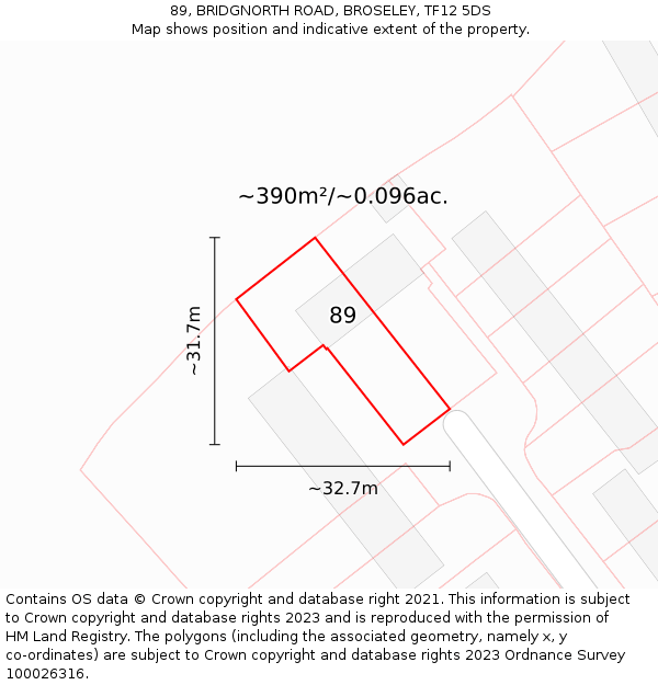 89, BRIDGNORTH ROAD, BROSELEY, TF12 5DS: Plot and title map