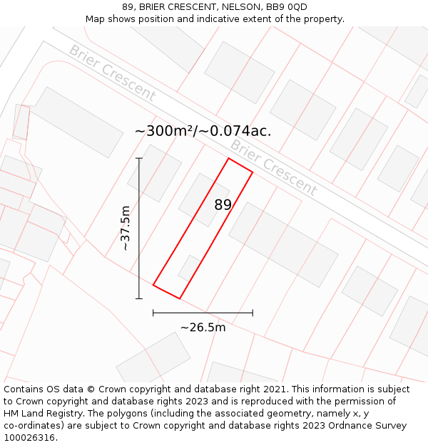 89, BRIER CRESCENT, NELSON, BB9 0QD: Plot and title map