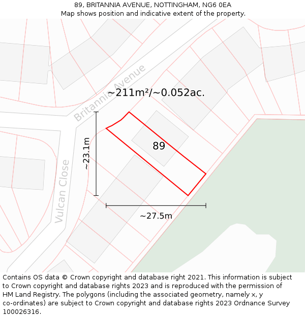 89, BRITANNIA AVENUE, NOTTINGHAM, NG6 0EA: Plot and title map