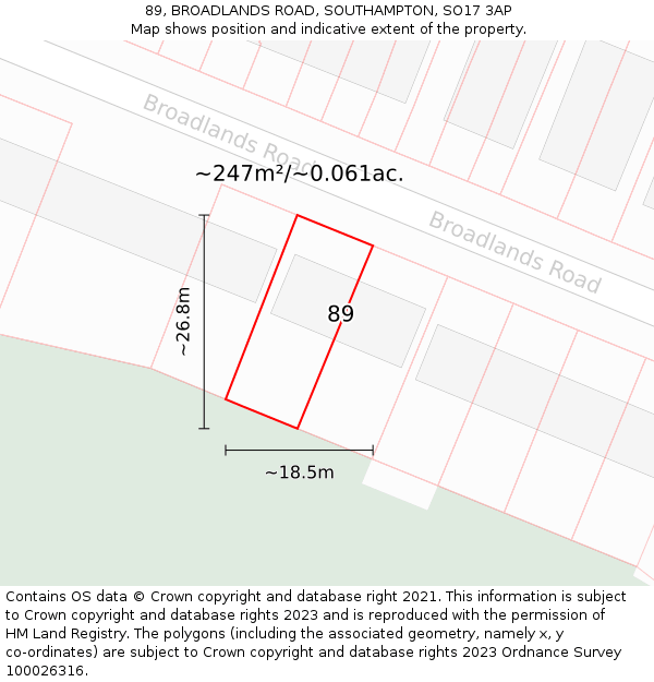 89, BROADLANDS ROAD, SOUTHAMPTON, SO17 3AP: Plot and title map